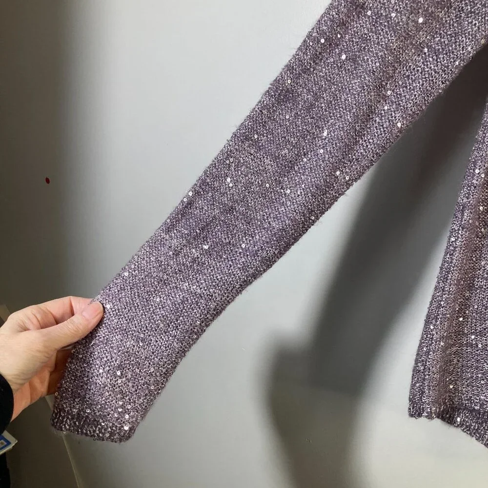 Womens The Limited Sweater Sequins Tie Back‎ Neck Ribbon Purple M NWT
